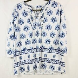 Croft & Barrow Blue Floral Tunic Top | L
